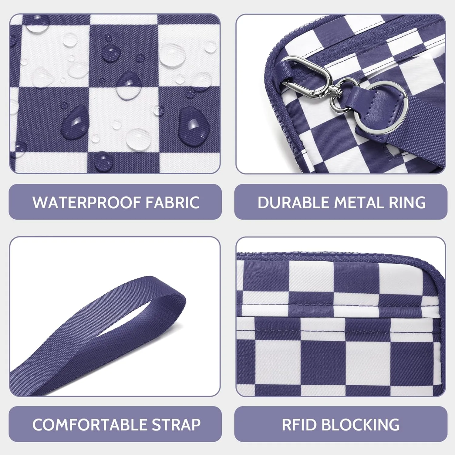 FODOKO Wristlet wallets for women Nylon Quilted Wallet with 4 Zippers,Travel Credit Card,Holder Cell Phone Organizer,coin purse
