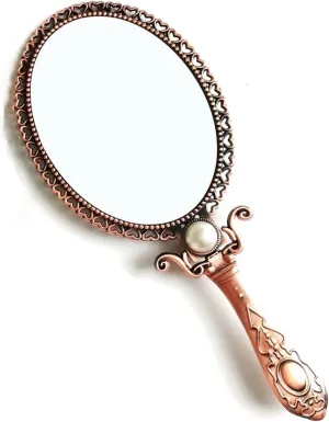 Folding Double-Sided Cosmetic Mirror Handle Mirror European-Style Antique Mirror Portable Hand-held Small Mirror Metal (Color : A, Size : 18.6cm*7.6cm) (B 18.6cm*7.6cm)