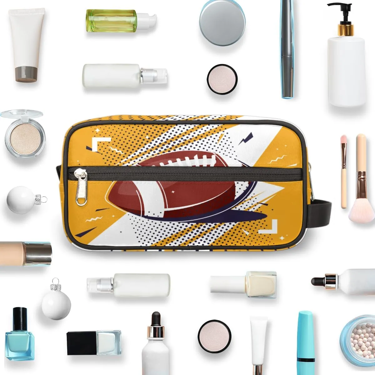 Football Travel Toiletry Bag for Boys Men, Waterproof Hanging Dopp Kit for Women, Shaving Bag with Large Capacity for Travel,Sports Shower (Yellow)