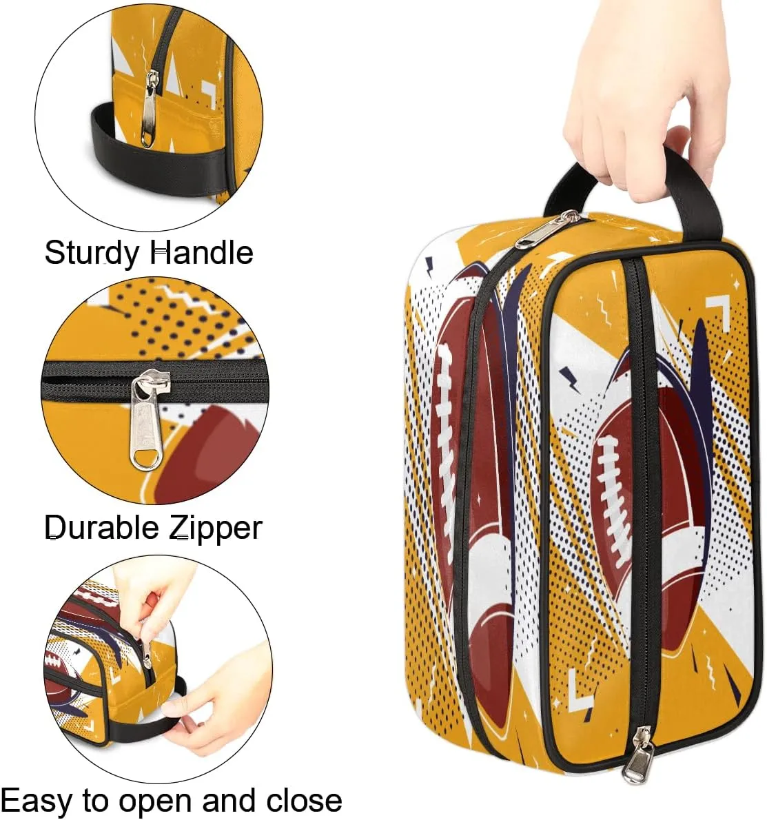 Football Travel Toiletry Bag for Boys Men, Waterproof Hanging Dopp Kit for Women, Shaving Bag with Large Capacity for Travel,Sports Shower (Yellow)