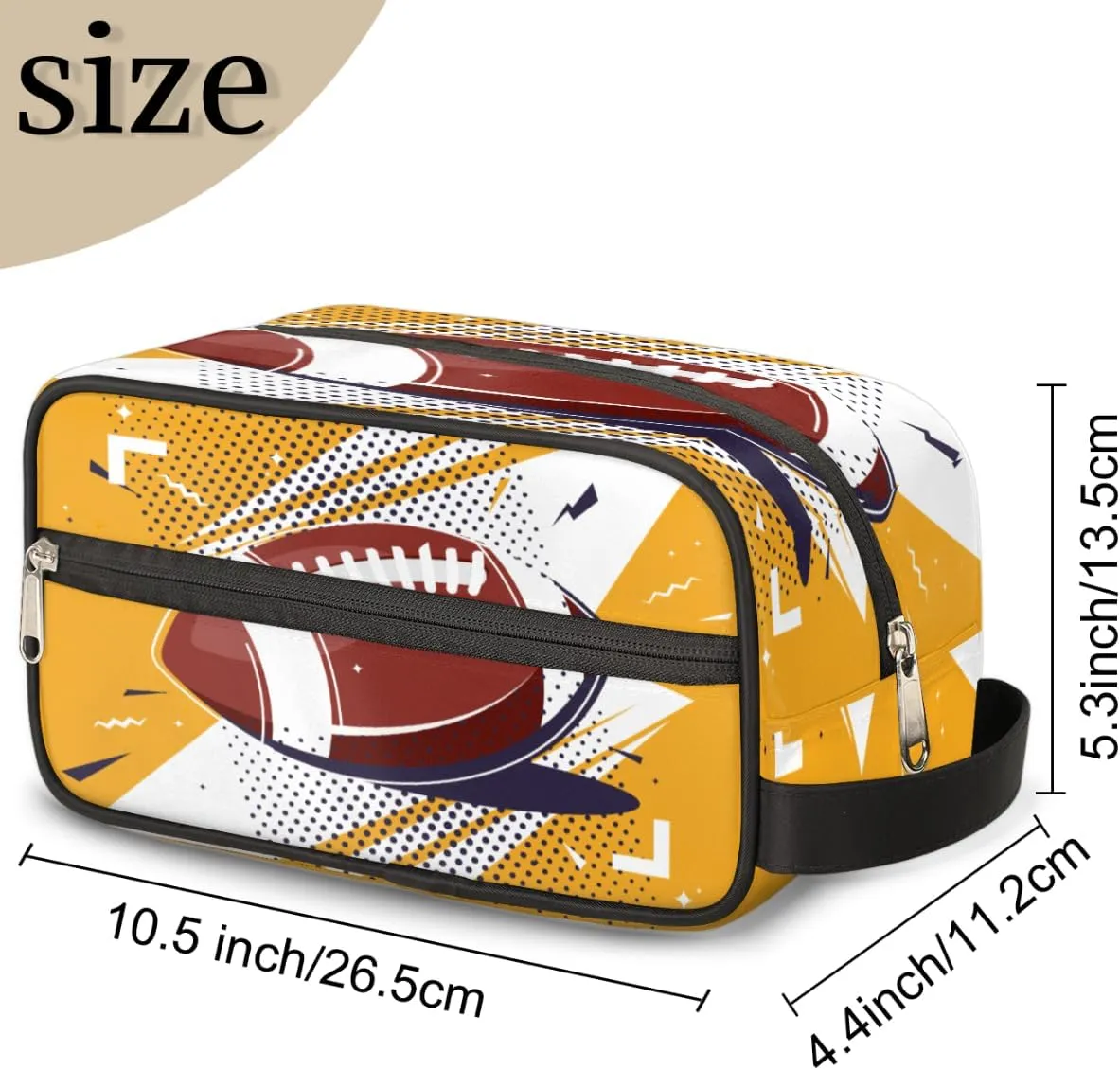 Football Travel Toiletry Bag for Boys Men, Waterproof Hanging Dopp Kit for Women, Shaving Bag with Large Capacity for Travel,Sports Shower (Yellow)