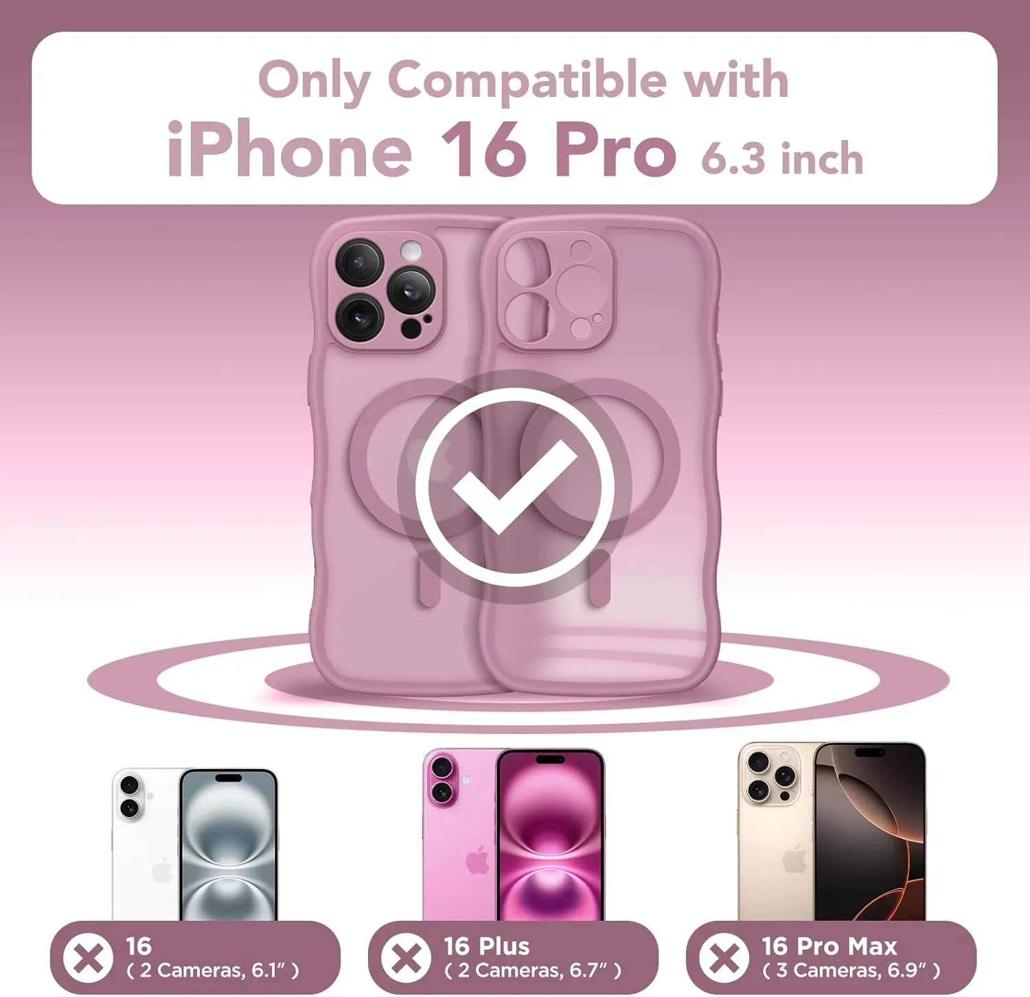 for iPhone 16 Pro Case for Women Girls, Upgraded [Full Camera Protection] [Compatible with MagSafe] Cute Wave Translucent Matte Phone Case for iPhone 16 Pro, Black Currant