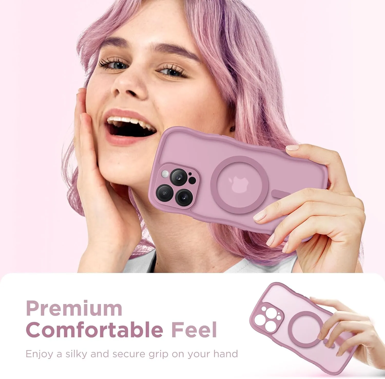 for iPhone 16 Pro Case for Women Girls, Upgraded [Full Camera Protection] [Compatible with MagSafe] Cute Wave Translucent Matte Phone Case for iPhone 16 Pro, Black Currant