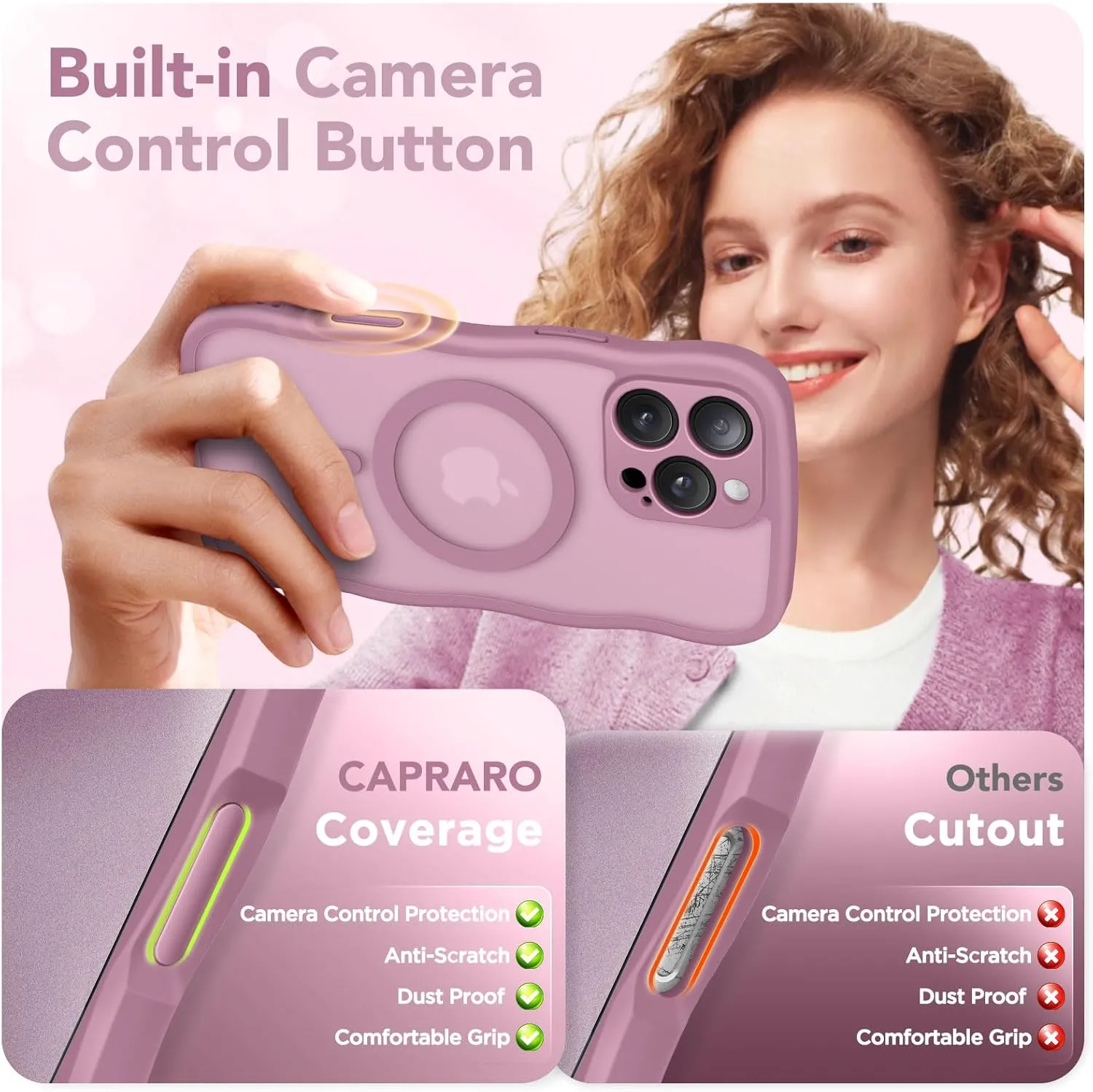 for iPhone 16 Pro Case for Women Girls, Upgraded [Full Camera Protection] [Compatible with MagSafe] Cute Wave Translucent Matte Phone Case for iPhone 16 Pro, Black Currant