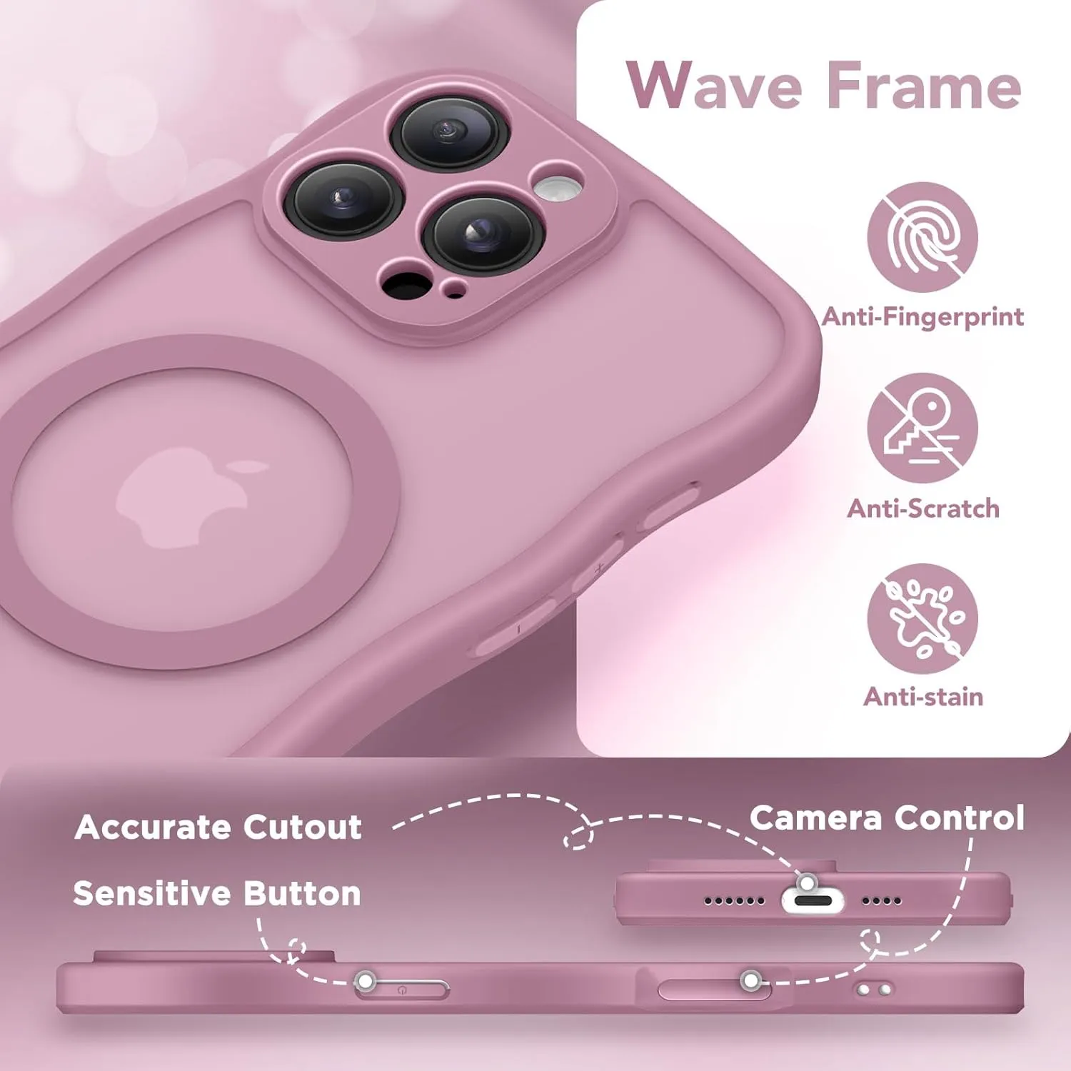 for iPhone 16 Pro Case for Women Girls, Upgraded [Full Camera Protection] [Compatible with MagSafe] Cute Wave Translucent Matte Phone Case for iPhone 16 Pro, Black Currant