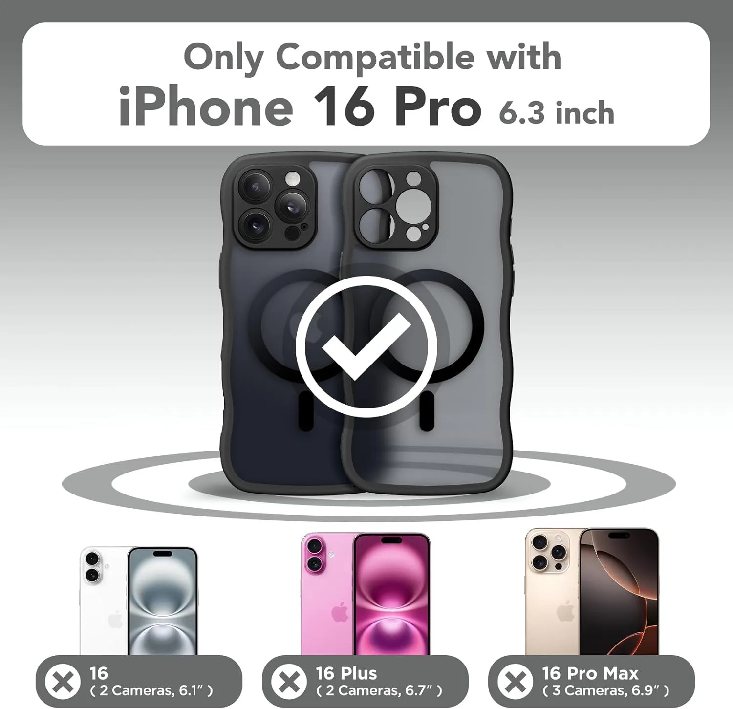 for iPhone 16 Pro Case for Women Girls, Upgraded [Full Camera Protection] [Compatible with MagSafe] Cute Wave Translucent Matte Phone Case for iPhone 16 Pro, Black