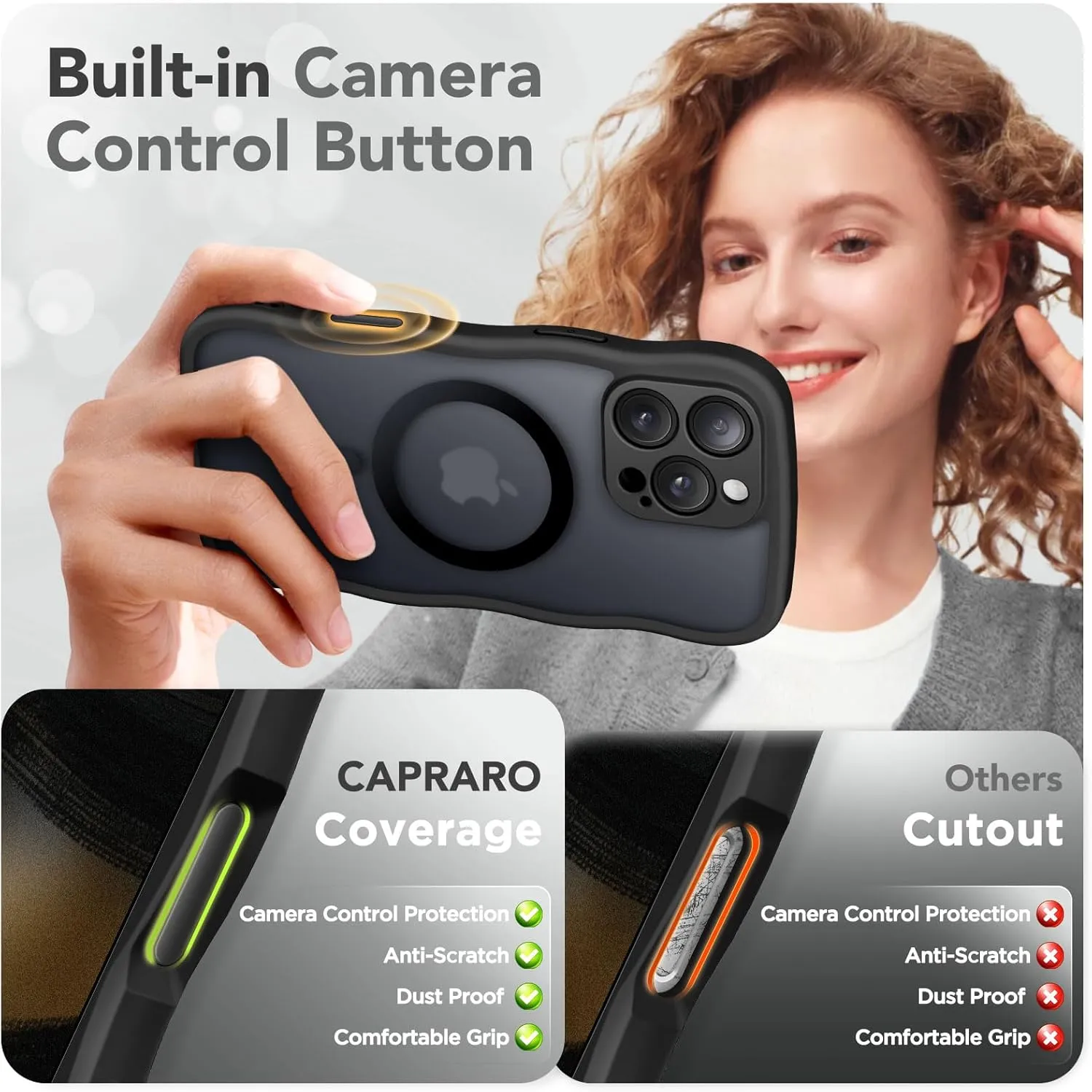 for iPhone 16 Pro Case for Women Girls, Upgraded [Full Camera Protection] [Compatible with MagSafe] Cute Wave Translucent Matte Phone Case for iPhone 16 Pro, Black