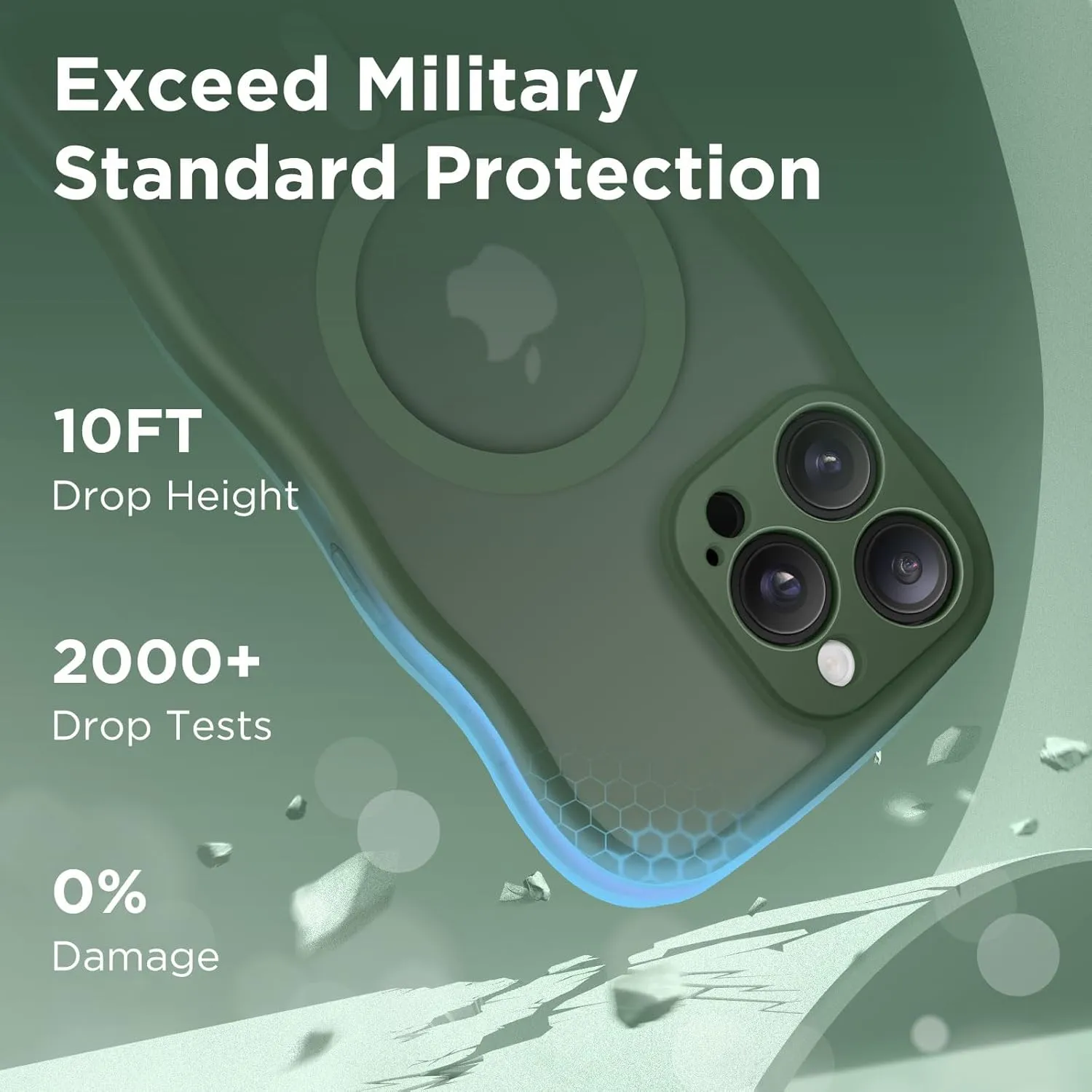 for iPhone 16 Pro Case for Women Girls, Upgraded [Full Camera Protection] [Compatible with MagSafe] Cute Wave Translucent Matte Phone Case for iPhone 16 Pro, Deep Green