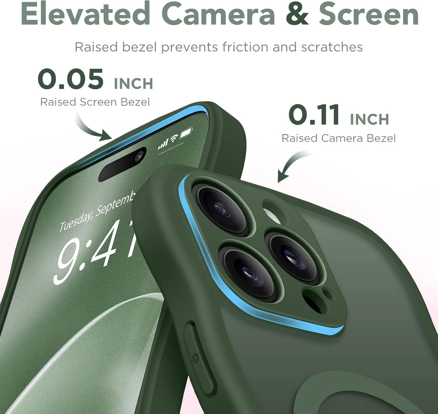 for iPhone 16 Pro Case for Women Girls, Upgraded [Full Camera Protection] [Compatible with MagSafe] Cute Wave Translucent Matte Phone Case for iPhone 16 Pro, Deep Green