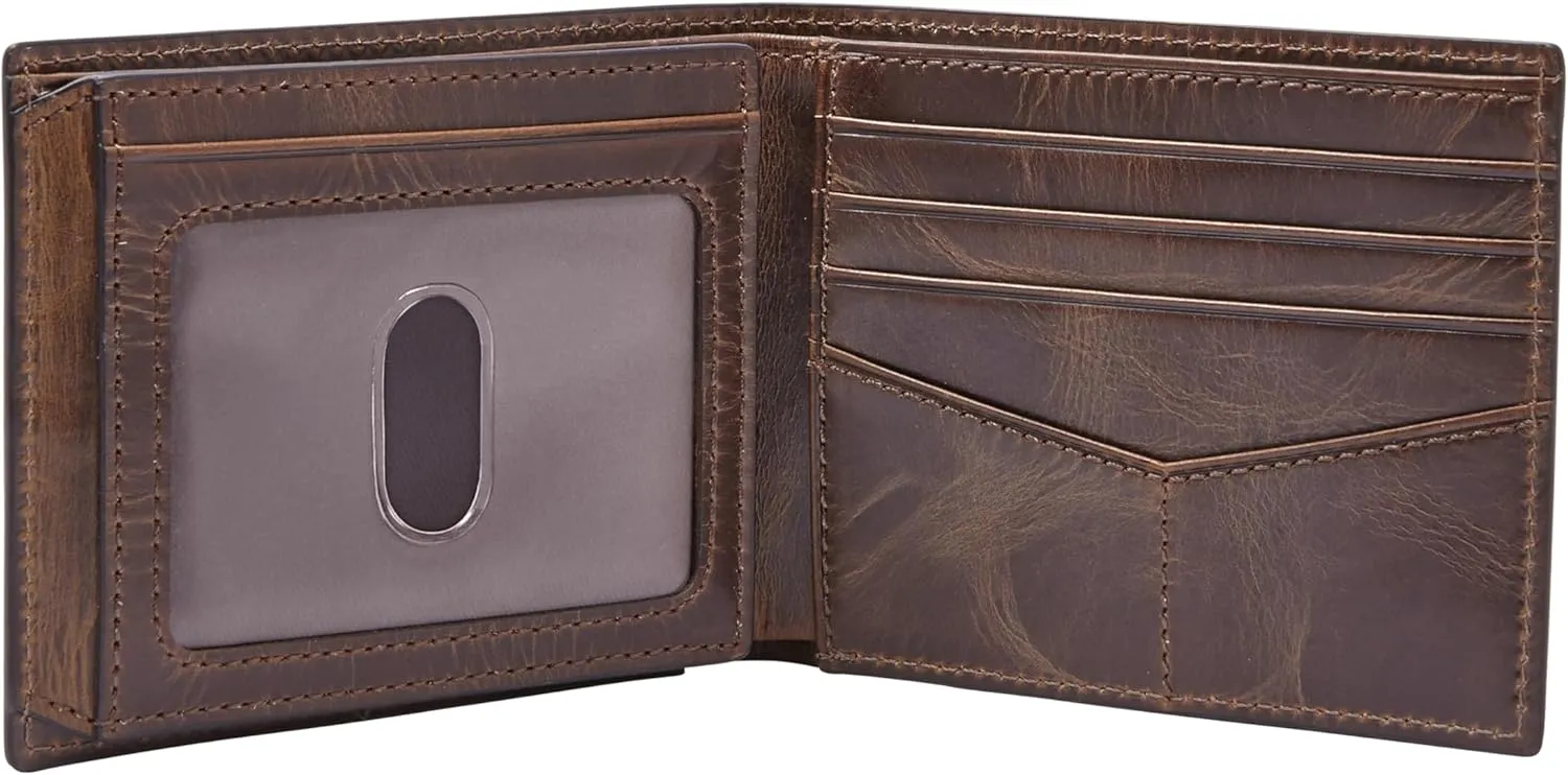 Fossil Men's Derrick RFID-Blocking Leather Bifold Wallet with Flip ID Window