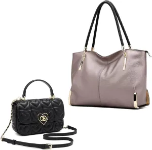 FOXLOVER Large Tote Handbags and Small Quilted Heart-Shaped Crossbody Bag for Women