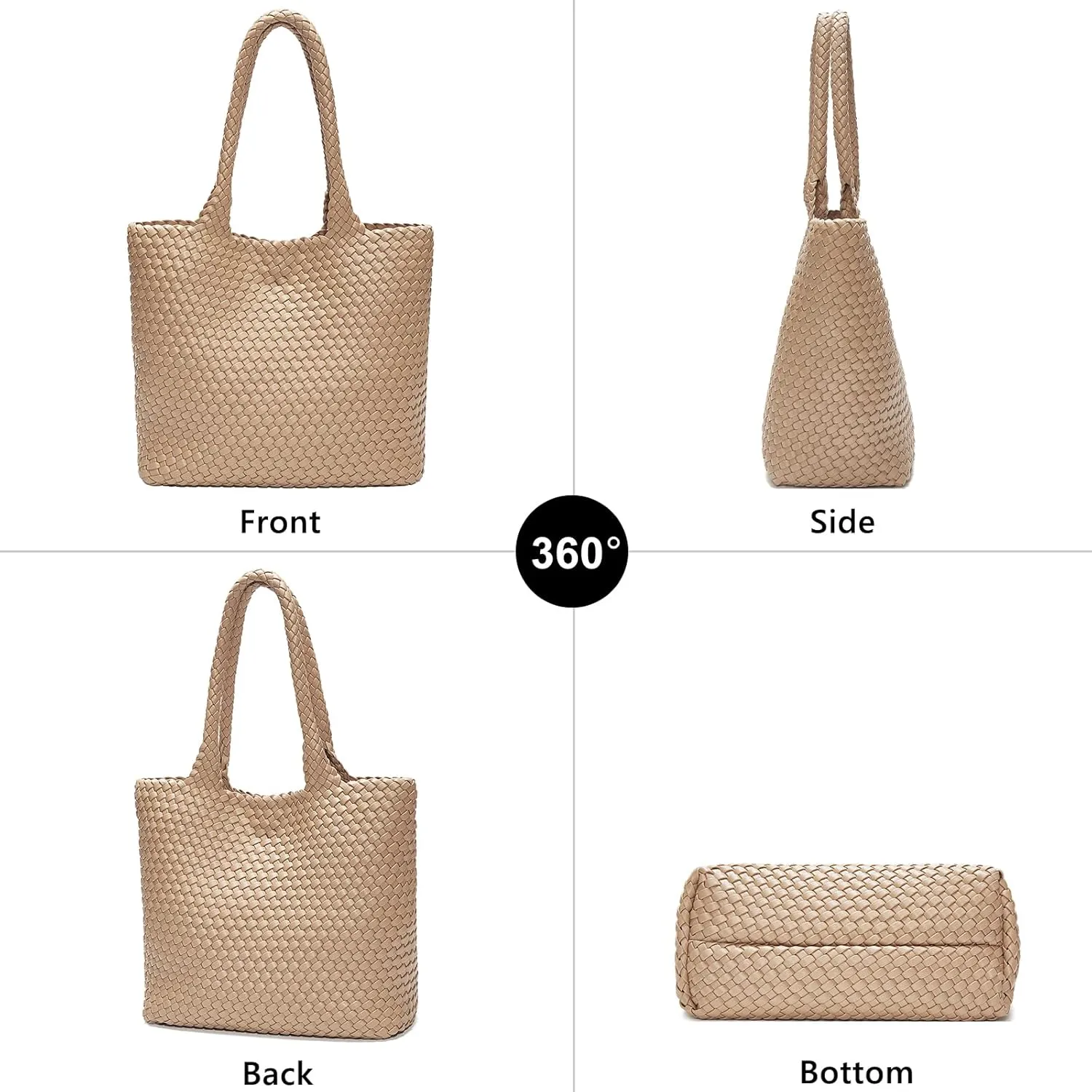 FOXLOVER Woven Tote Bag for Women Large Vegan Leather Top Handle Handbag purse Includes Inner Bag