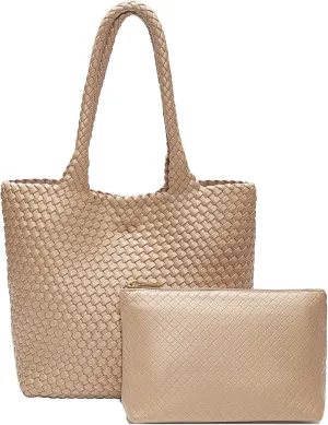 FOXLOVER Woven Tote Bag for Women Large Vegan Leather Top Handle Handbag purse Includes Inner Bag