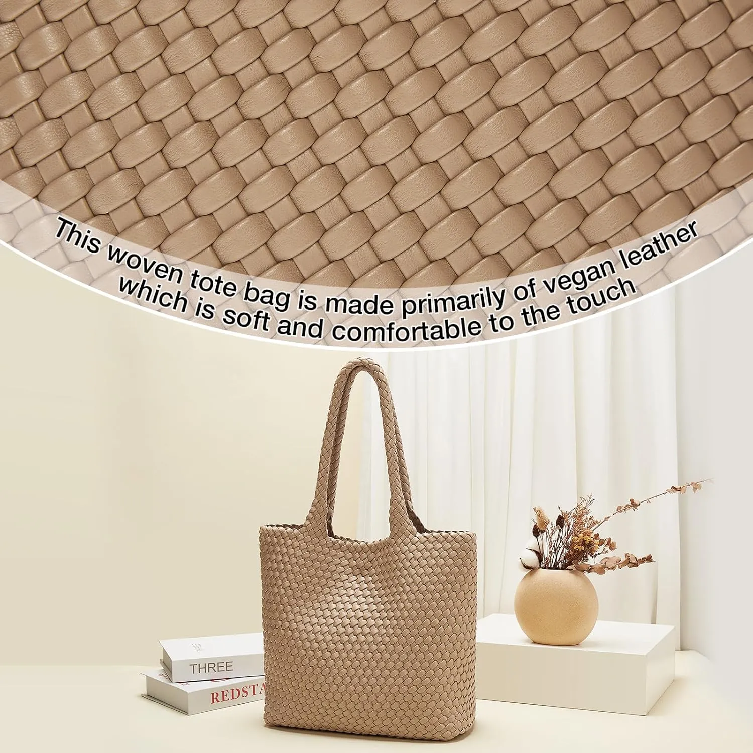 FOXLOVER Woven Tote Bag for Women Large Vegan Leather Top Handle Handbag purse Includes Inner Bag