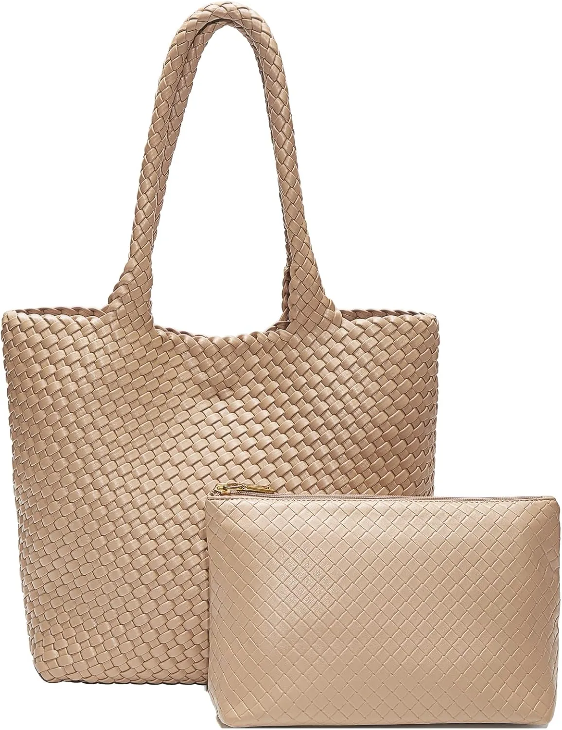 FOXLOVER Woven Tote Bag for Women Large Vegan Leather Top Handle Handbag purse Includes Inner Bag