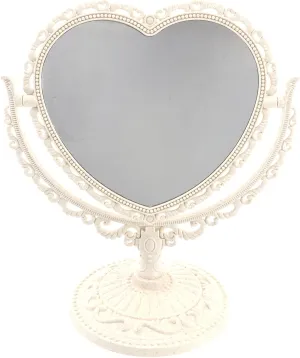 FRCOLOR 2pcs Vanity Mirror 2X Magnification Heart Shape Two Sided Swivel Tabletop Makeup Mirror Beige