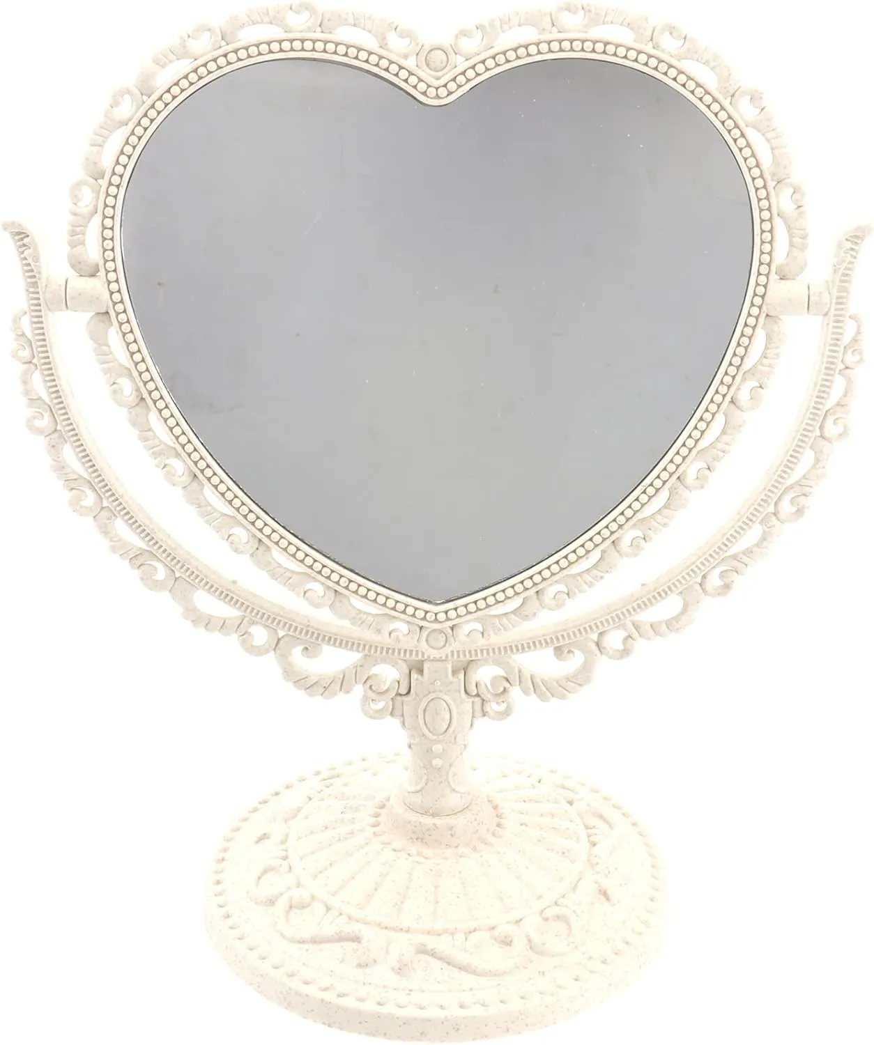 FRCOLOR 2pcs Vanity Mirror 2X Magnification Heart Shape Two Sided Swivel Tabletop Makeup Mirror Beige