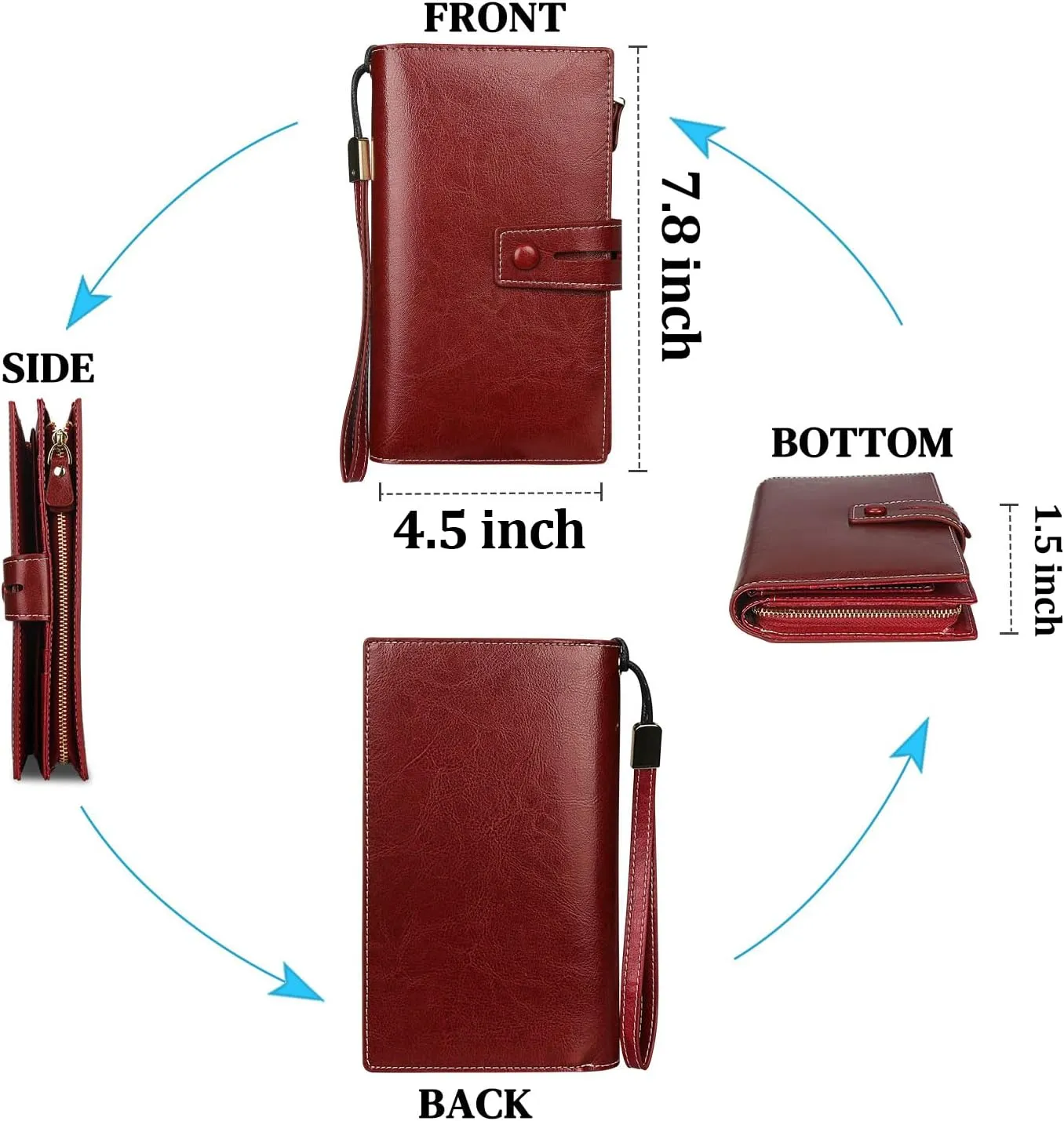 FT FUNTOR Women's Big Fat RFID Blocking Wallet Leather Zip Around Clutch Large Phone Organizer Wristlet