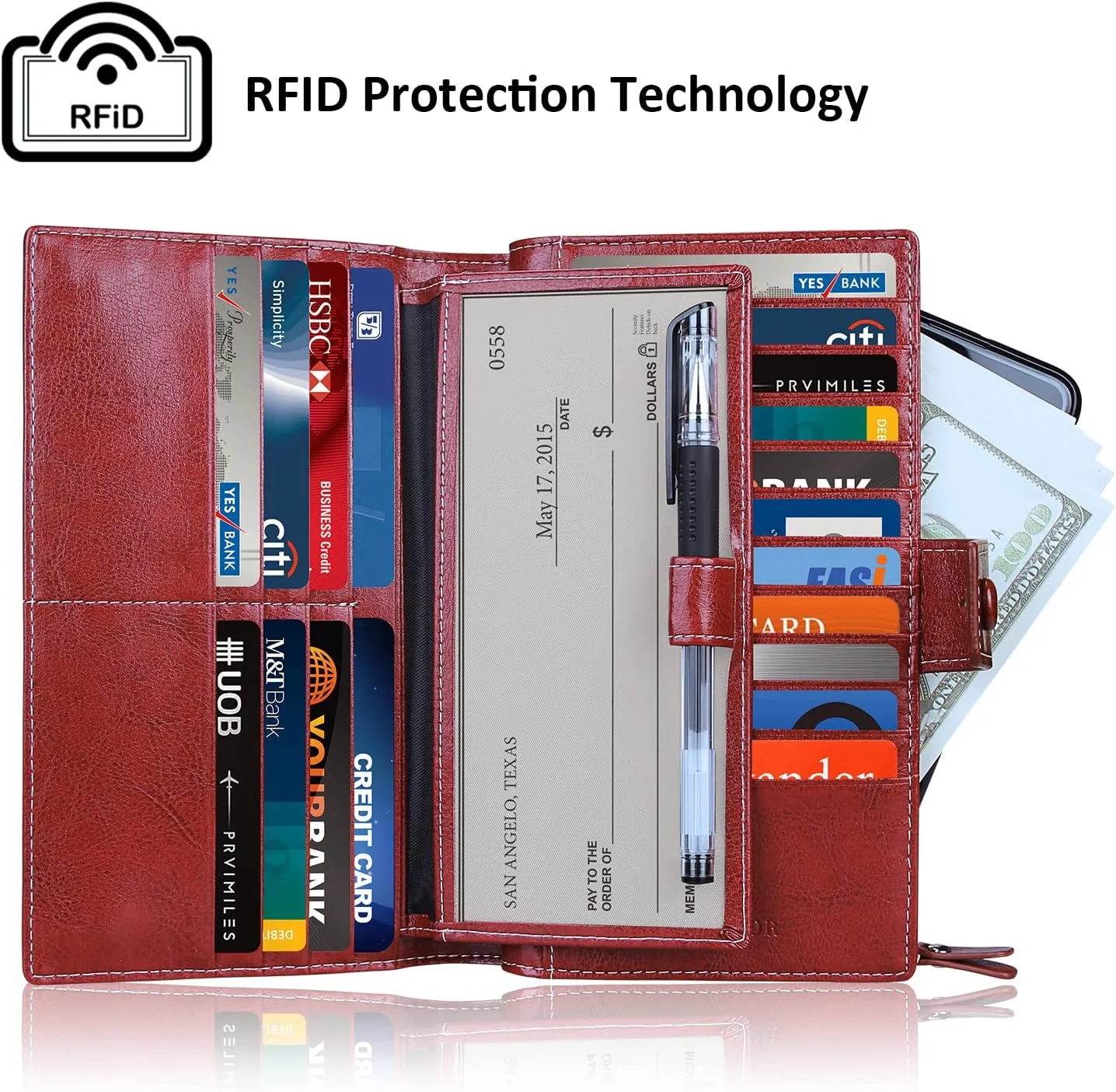FT FUNTOR Women's Big Fat RFID Blocking Wallet Leather Zip Around Clutch Large Phone Organizer Wristlet
