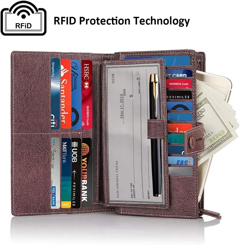 FT FUNTOR Women's Big Fat RFID Blocking Wallet Leather Zip Around Clutch Large Phone Organizer Wristlet