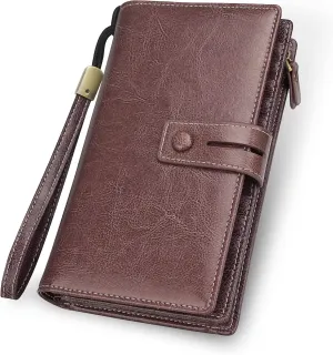 FT FUNTOR Women's Big Fat RFID Blocking Wallet Leather Zip Around Clutch Large Phone Organizer Wristlet