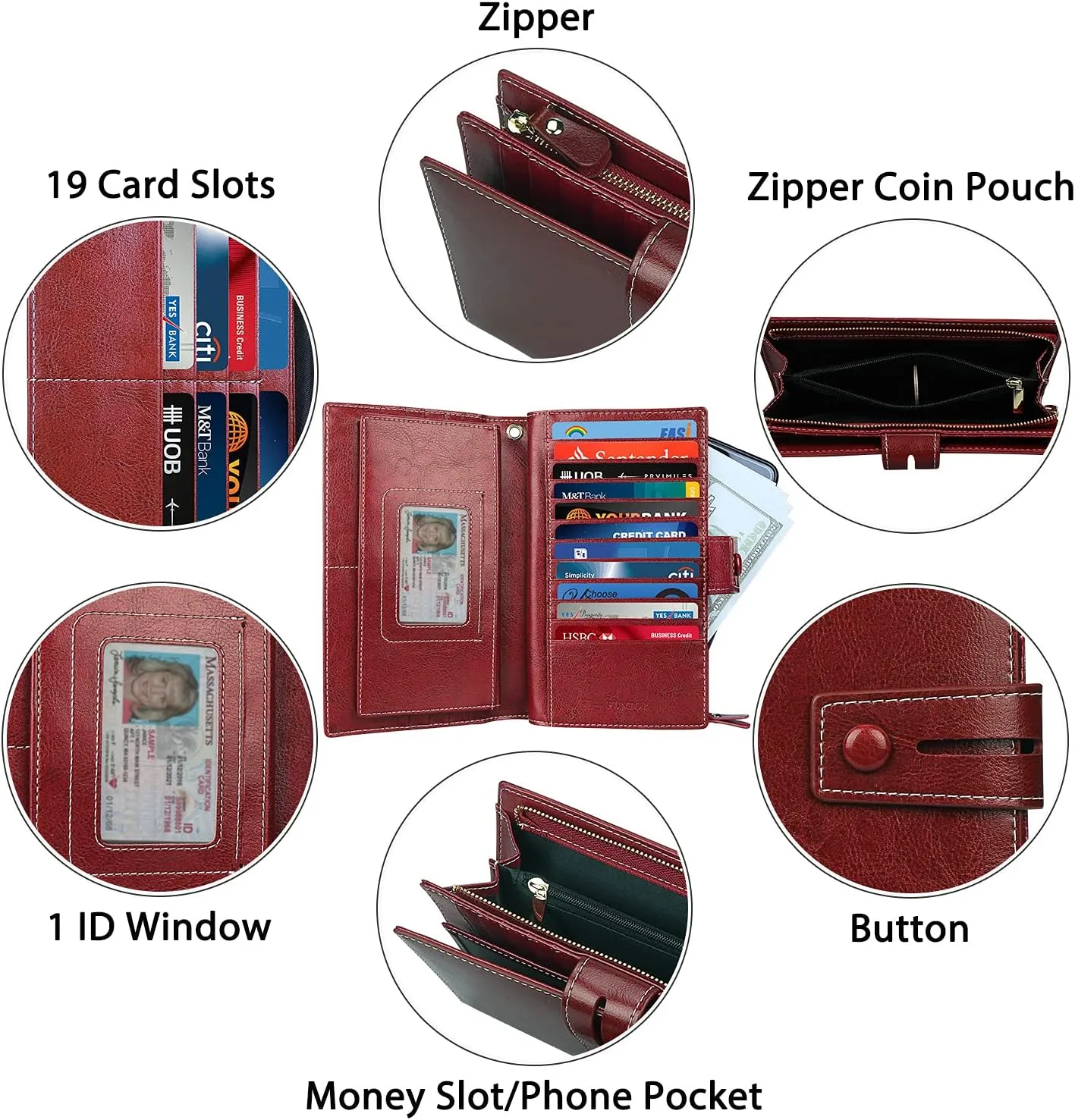 FT FUNTOR Women's Big Fat RFID Blocking Wallet Leather Zip Around Clutch Large Phone Organizer Wristlet