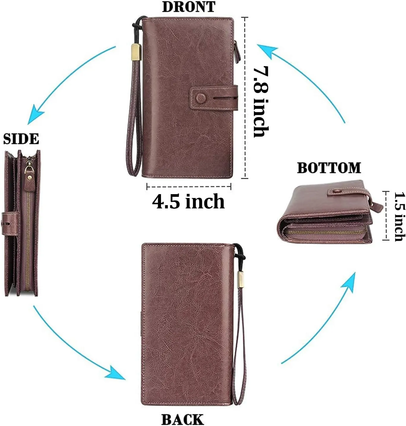 FT FUNTOR Women's Big Fat RFID Blocking Wallet Leather Zip Around Clutch Large Phone Organizer Wristlet