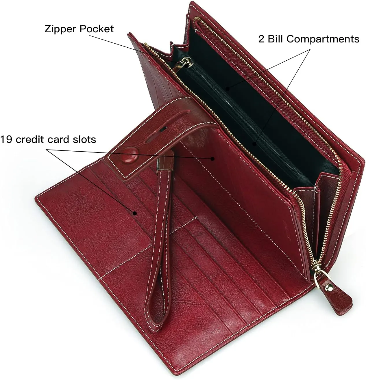 FT FUNTOR Women's Big Fat RFID Blocking Wallet Leather Zip Around Clutch Large Phone Organizer Wristlet