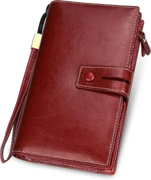 FT FUNTOR Women's Big Fat RFID Blocking Wallet Leather Zip Around Clutch Large Phone Organizer Wristlet
