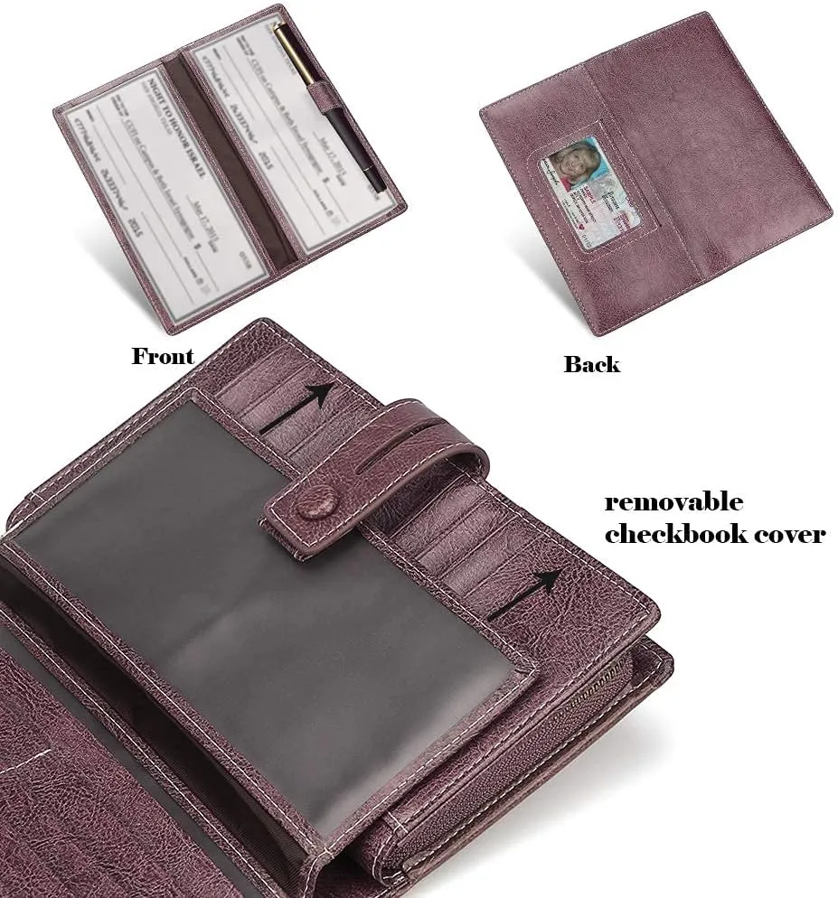 FT FUNTOR Women's Big Fat RFID Blocking Wallet Leather Zip Around Clutch Large Phone Organizer Wristlet