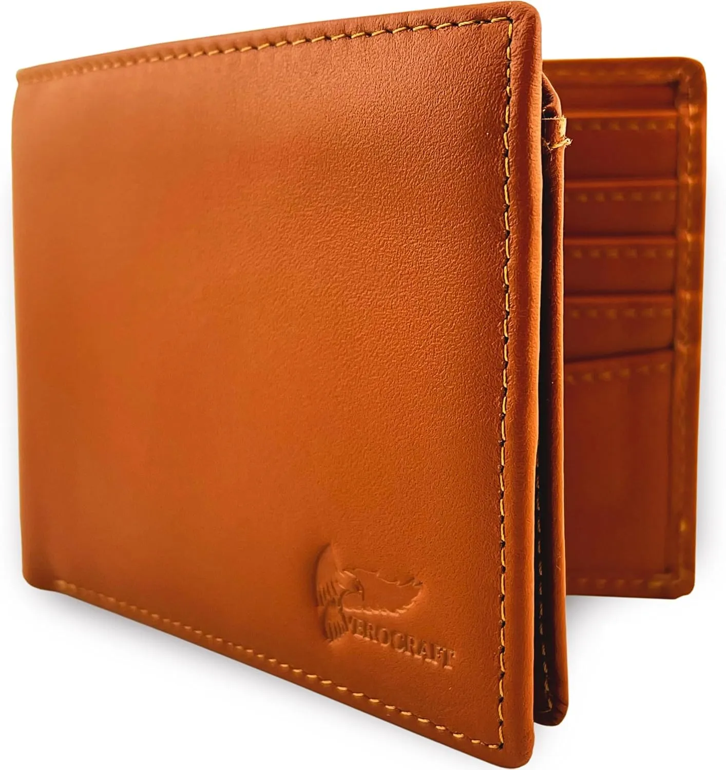 Full Grain Leather Wallet for Men - Mens Bifold Wallet RFID Blocking with Extra Capacity 10 Cards Slots with 2 ID Windows - Minimalist Mens Billfold Wallet - Mens Wallet with Gift Box - Light Brown