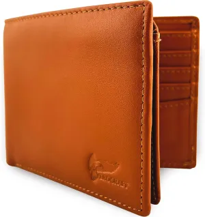 Full Grain Leather Wallet for Men - Mens Bifold Wallet RFID Blocking with Extra Capacity 10 Cards Slots with 2 ID Windows - Minimalist Mens Billfold Wallet - Mens Wallet with Gift Box - Light Brown