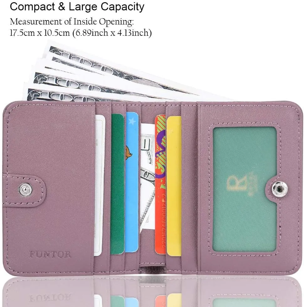 FUNTOR Small Wallets for Women, Ladies Small Compact Bifold Pocket RFID Blocking Genuine Leather Wallet for Women