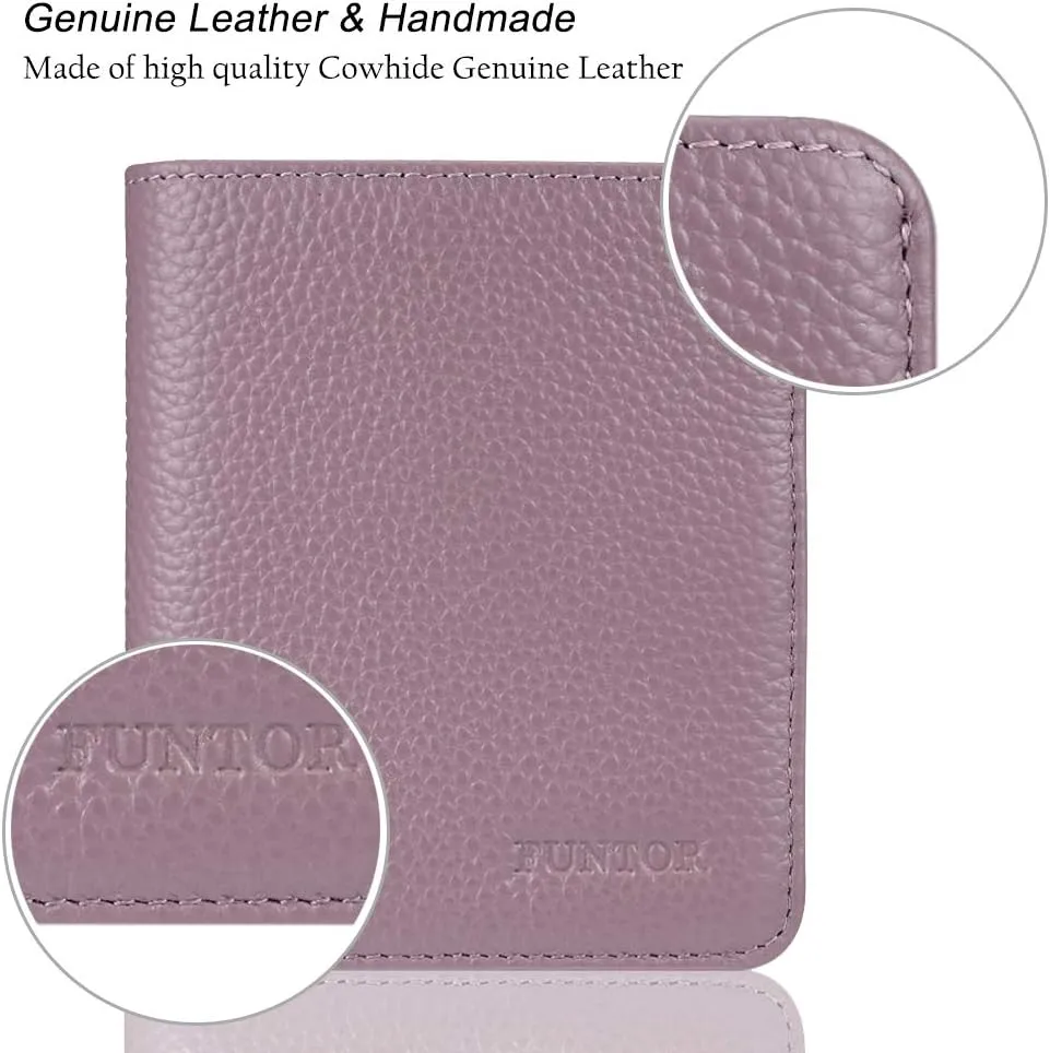 FUNTOR Small Wallets for Women, Ladies Small Compact Bifold Pocket RFID Blocking Genuine Leather Wallet for Women