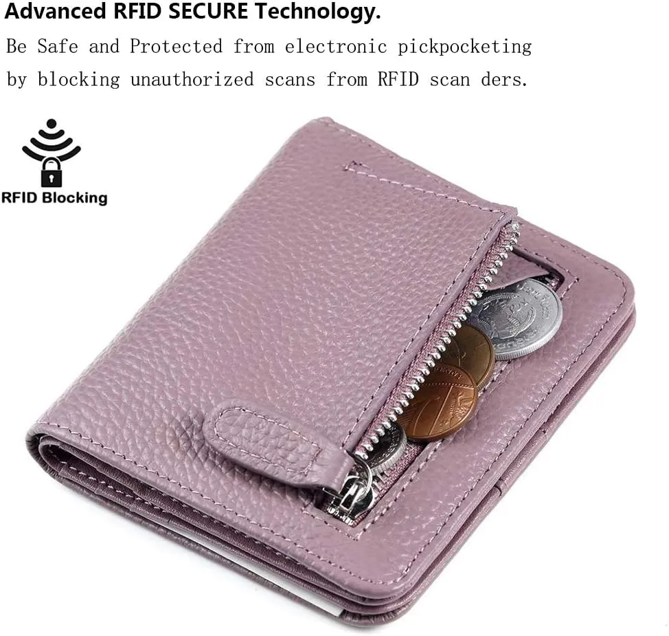 FUNTOR Small Wallets for Women, Ladies Small Compact Bifold Pocket RFID Blocking Genuine Leather Wallet for Women