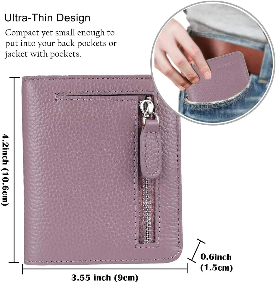 FUNTOR Small Wallets for Women, Ladies Small Compact Bifold Pocket RFID Blocking Genuine Leather Wallet for Women