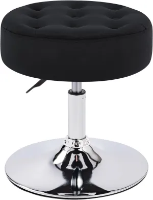 Furnimart Black Vanity Stool Modern Round Velvet Vanity Ottoman Stool, Contemporary Makeup Accent Stool for Bedroom Living Room Entryway