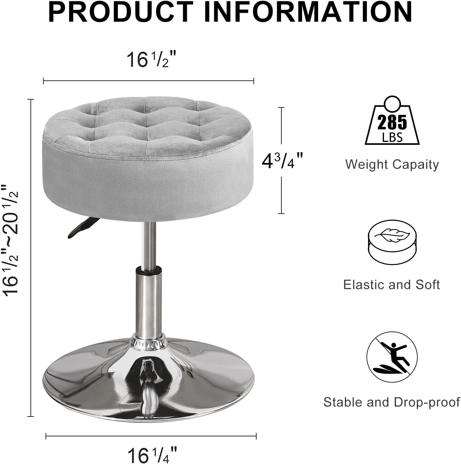 Furnimart Modern Round Velvet Vanity Ottoman Stool, Contemporary Makeup Accent Stool for Bedroom Living Room Entryway