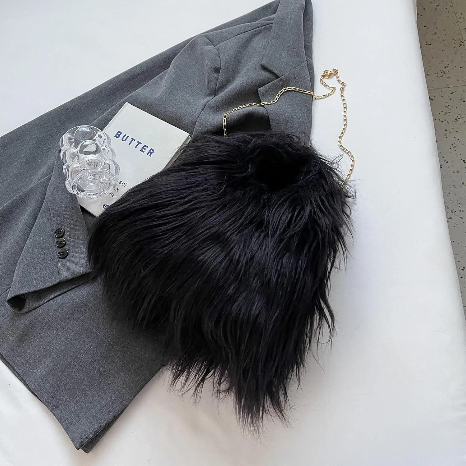 Furry Purse for Women, Faux Fur Bag Y2k Purse Fluffy Tote Bag Fuzzy Crossbody Handbags