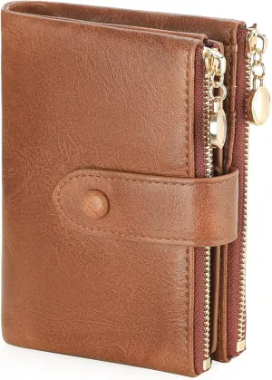 GAEKEAO Small Wallets for Women Leather RFID Blocking Bifold Double Zipper Pockets Wallet Card Case Purse with 2 ID Windows