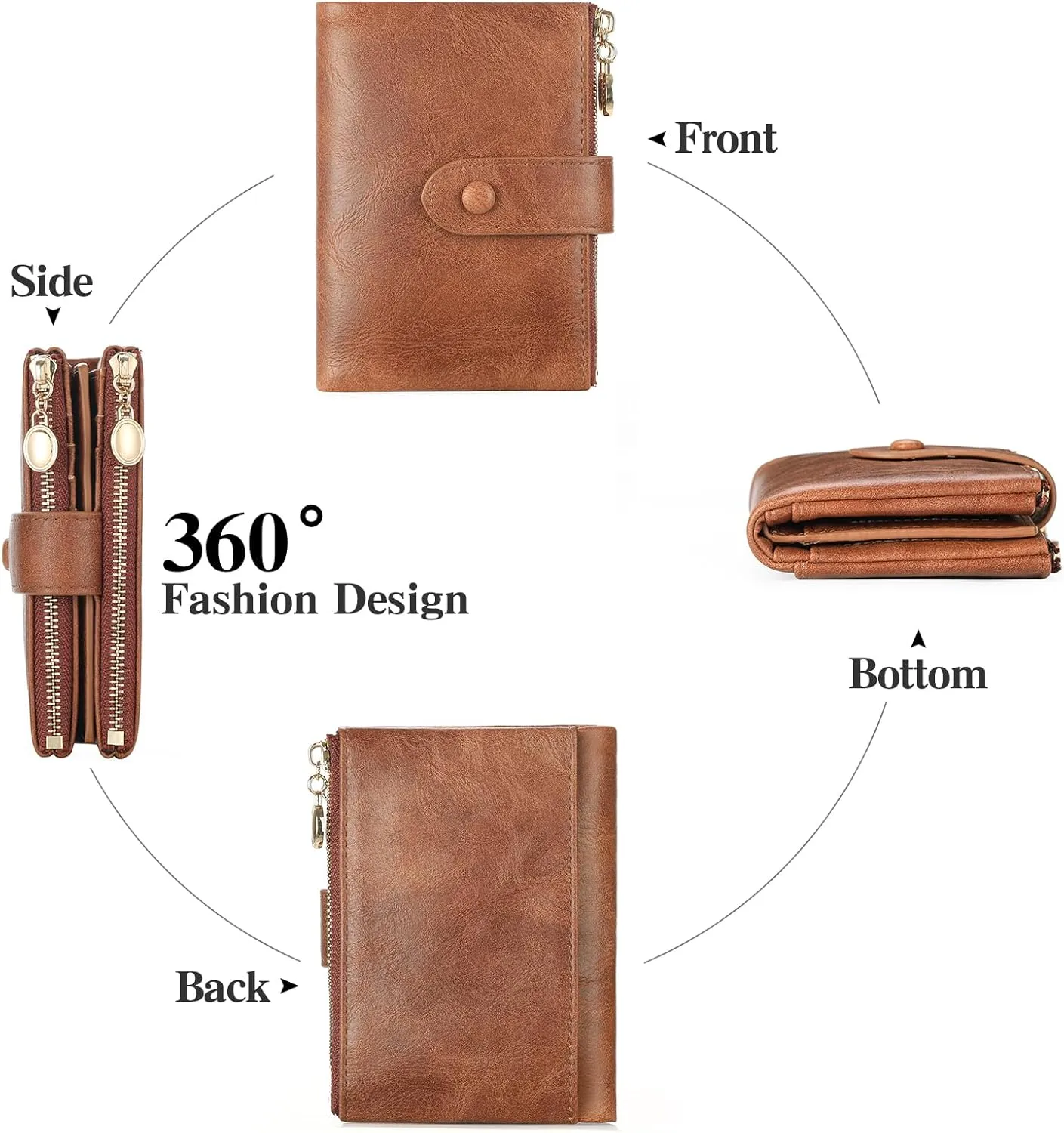 GAEKEAO Small Wallets for Women Leather RFID Blocking Bifold Double Zipper Pockets Wallet Card Case Purse with 2 ID Windows