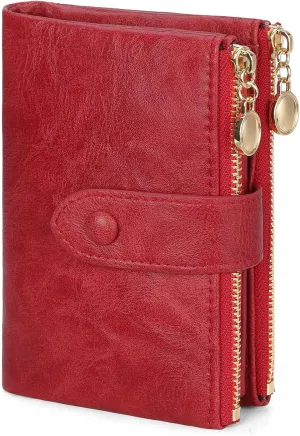 GAEKEAO Small Wallets for Women Leather RFID Blocking Bifold Double Zipper Pockets Wallet Card Case Purse with 2 ID Windows