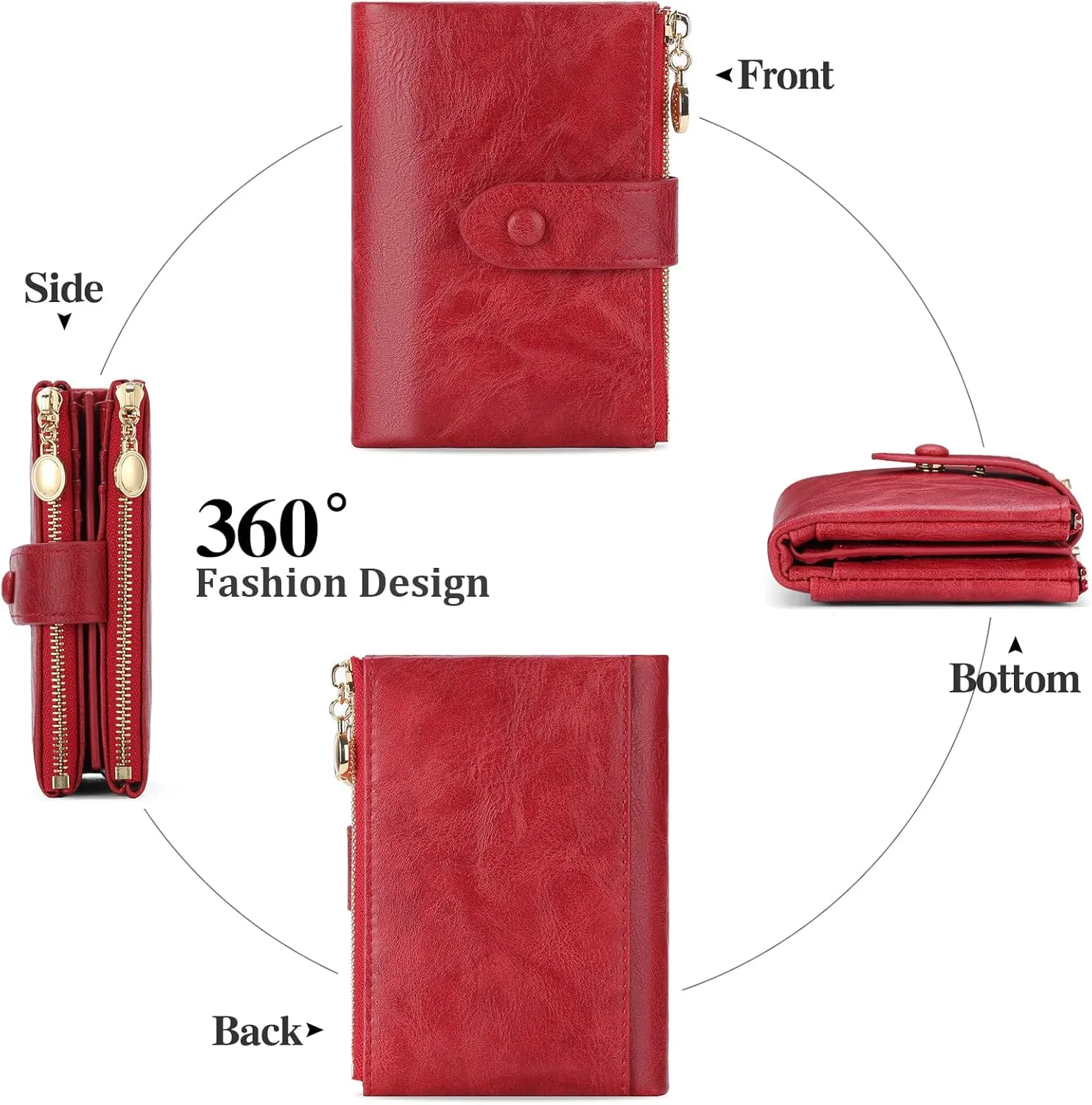 GAEKEAO Small Wallets for Women Leather RFID Blocking Bifold Double Zipper Pockets Wallet Card Case Purse with 2 ID Windows