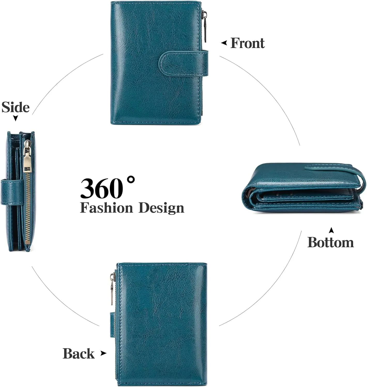 GAEKEAO Small Wallets for Women Leather RFID Blocking Bifold Zipper Pocket Wallet Card Case Purse with ID Window