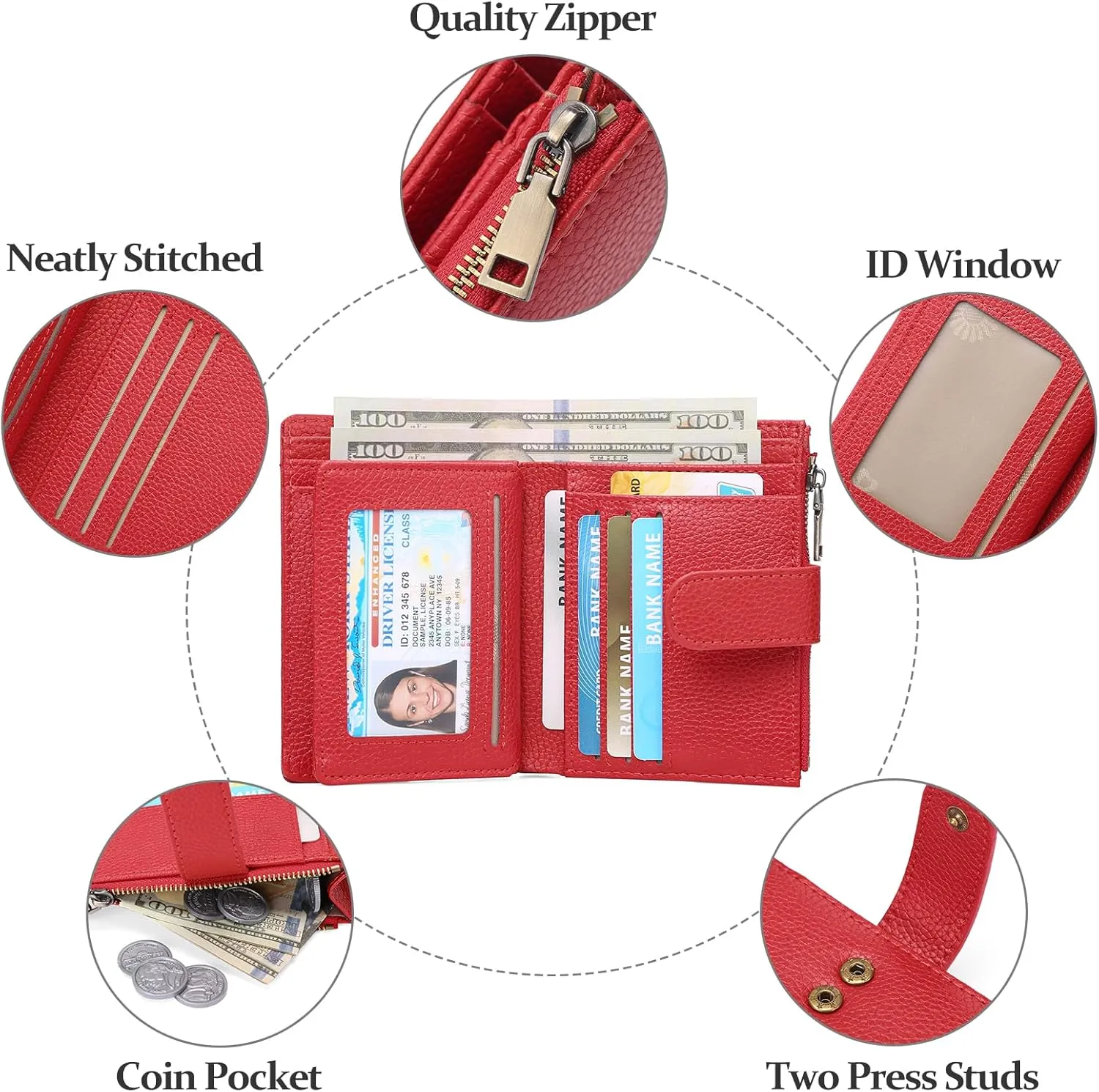 GAEKEAO Small Wallets for Women Leather RFID Blocking Bifold Zipper Pocket Wallet Card Case Purse with ID Window