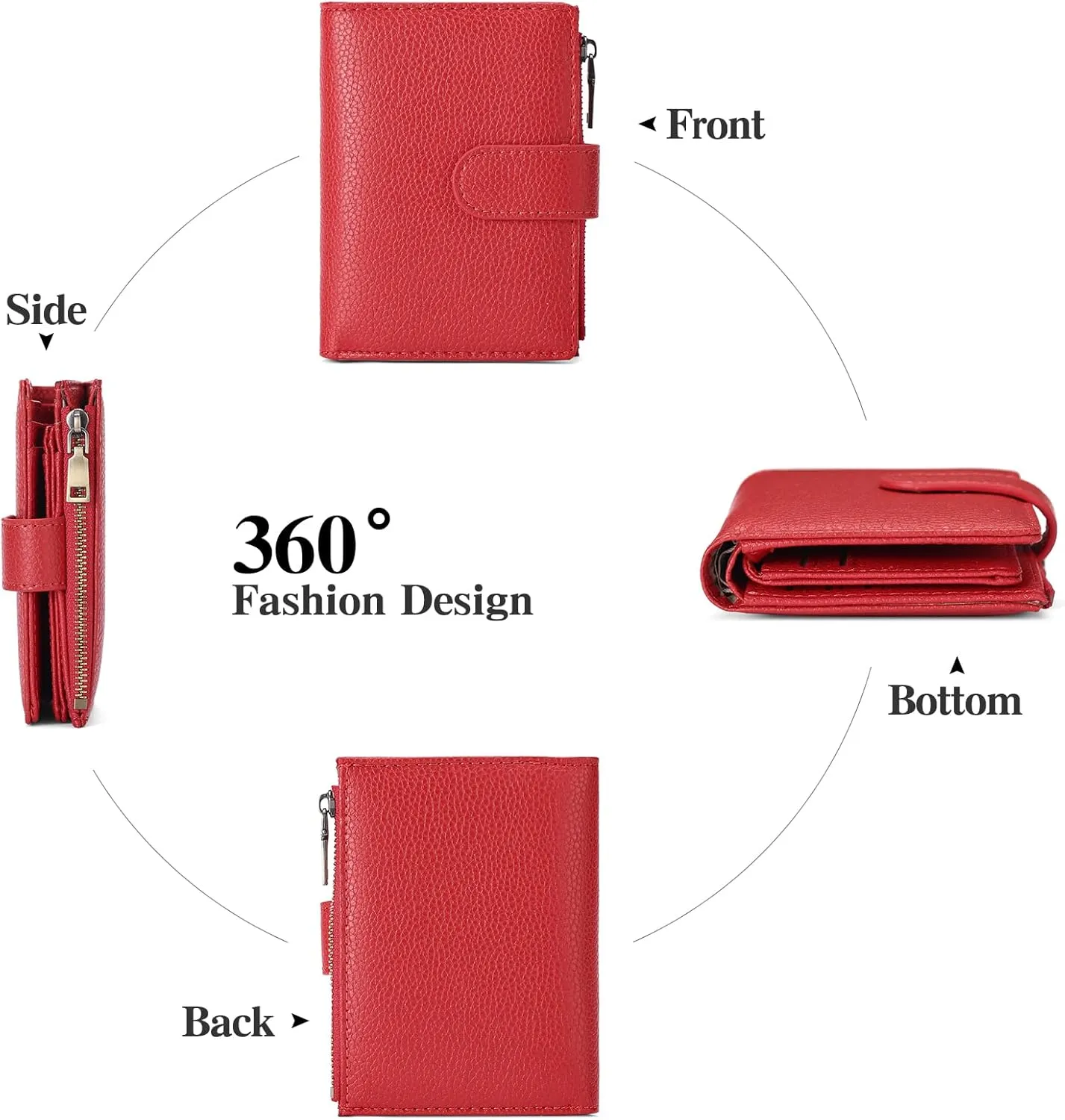 GAEKEAO Small Wallets for Women Leather RFID Blocking Bifold Zipper Pocket Wallet Card Case Purse with ID Window