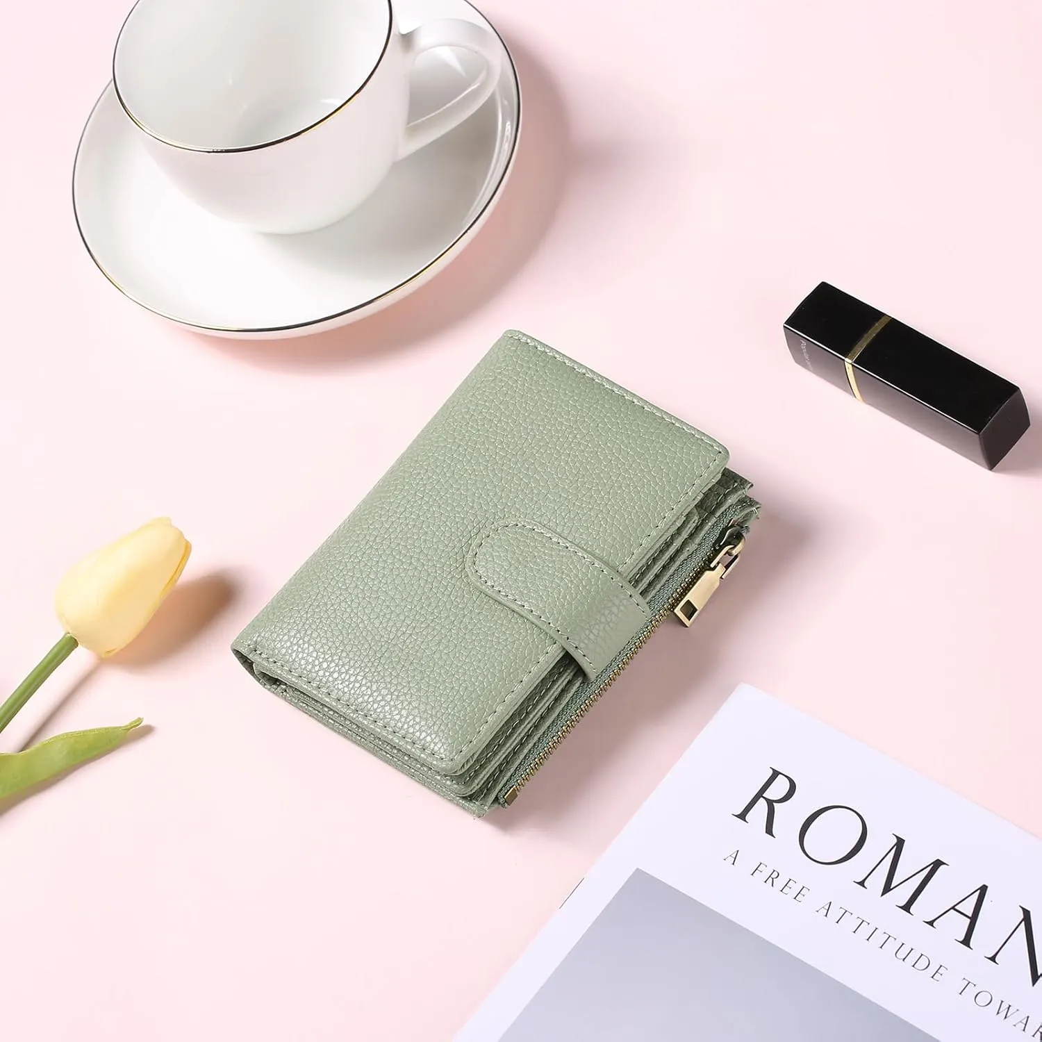 GAEKEAO Small Wallets for Women Leather RFID Blocking Bifold Zipper Pocket Wallet Card Case Purse with ID Window