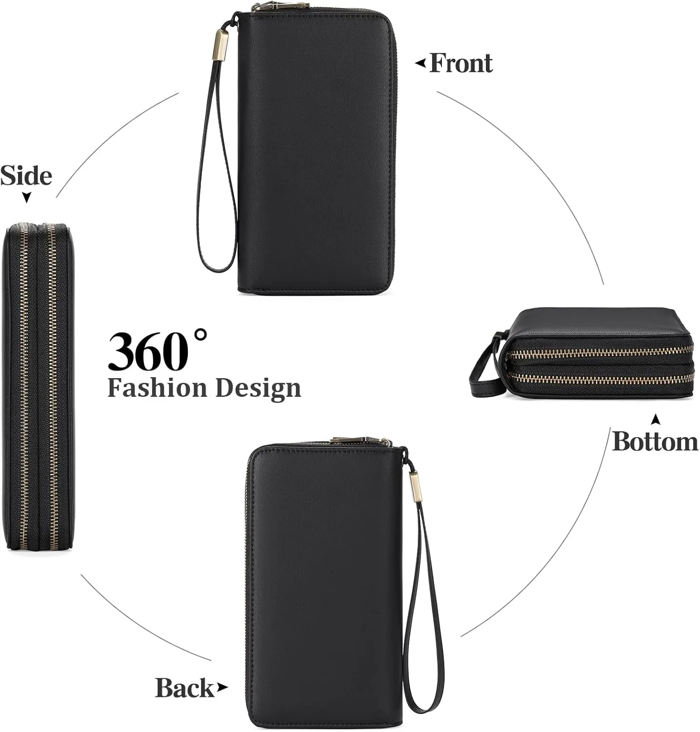 GAEKEAO Wallet for Women Clutch Leather RFID Blocking Wristlet Purse Zip Around Wallets Large Capacity Credit Card Holder