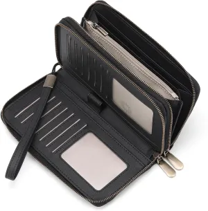 GAEKEAO Wallet for Women Clutch Leather RFID Blocking Wristlet Purse Zip Around Wallets Large Capacity Credit Card Holder