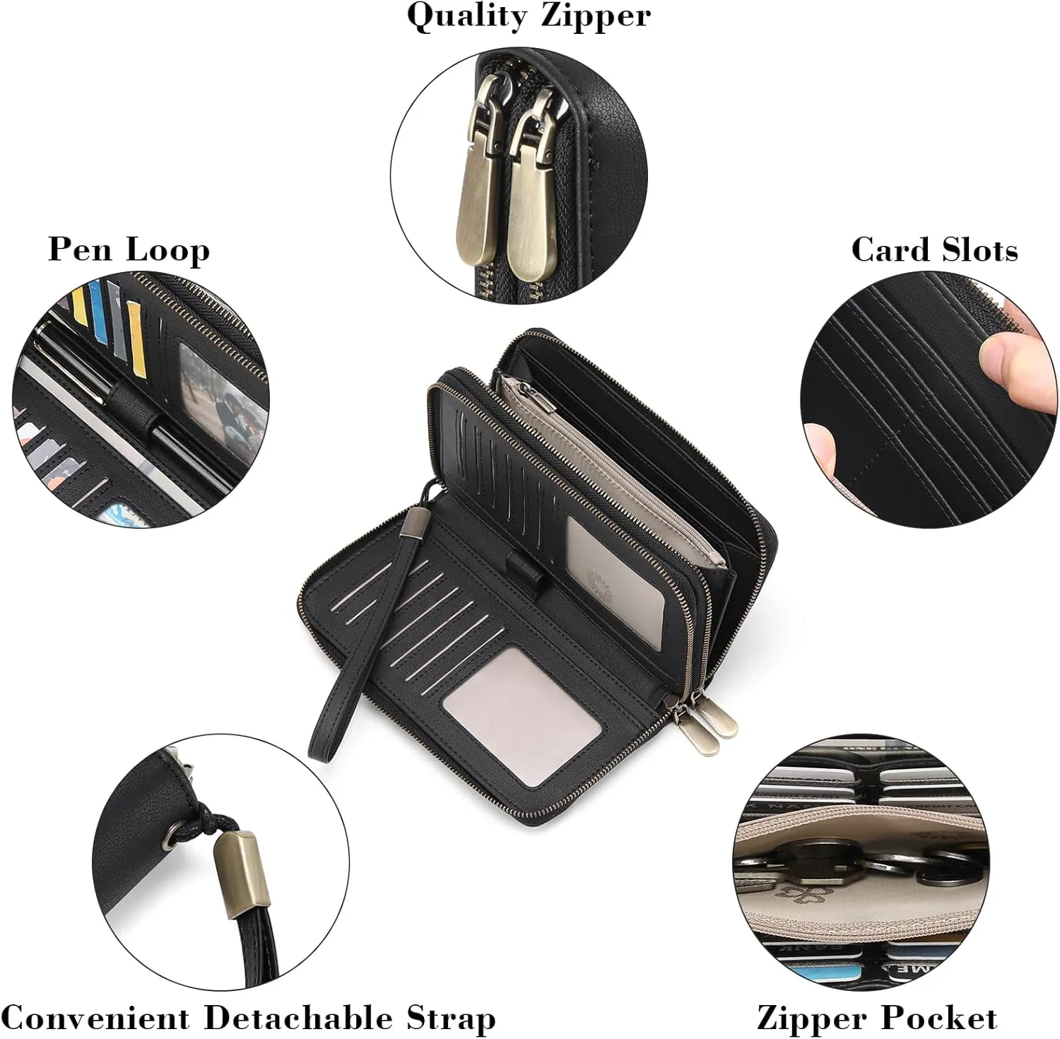 GAEKEAO Wallet for Women Clutch Leather RFID Blocking Wristlet Purse Zip Around Wallets Large Capacity Credit Card Holder
